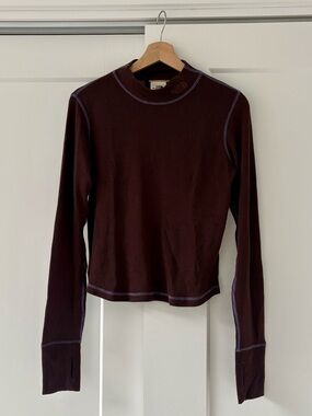 The North Face Women's Dark Brown Ribbed Long Sleeve Tee with Contrast Stitching